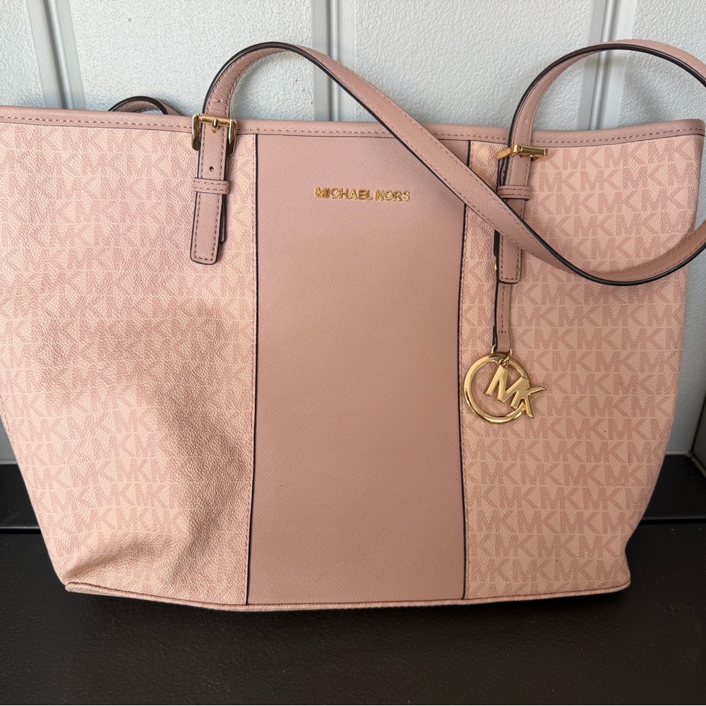 Michael Kors Pink Signature MK Tote with Gold Charm